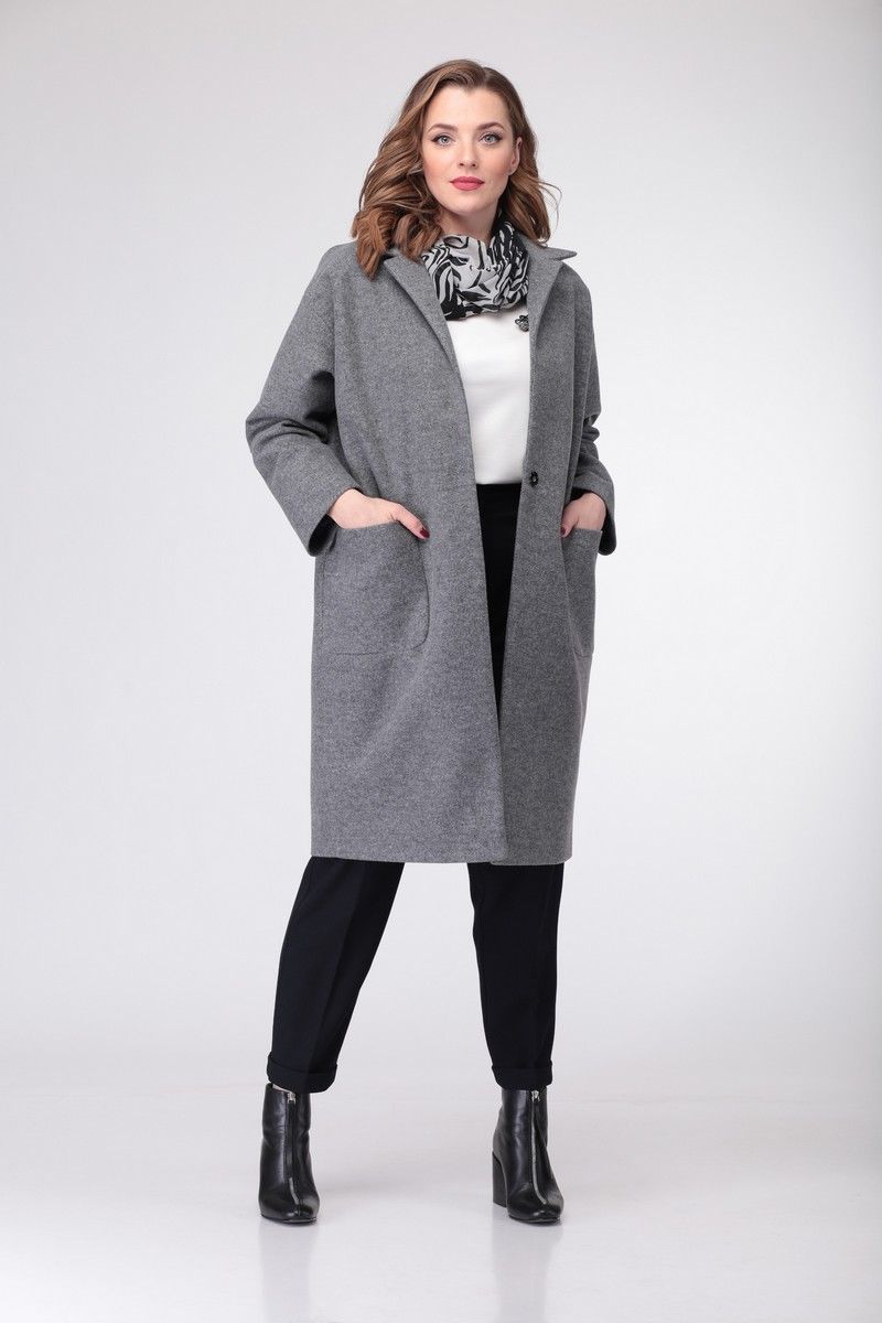 Женский комплект с пальто Deluizn 869 серый-молоко-черный