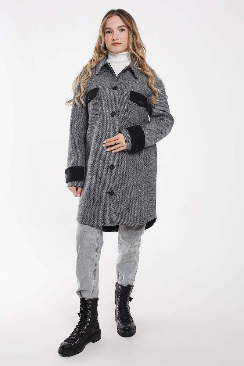 Женское пальто Дорофея 432 серый,черный