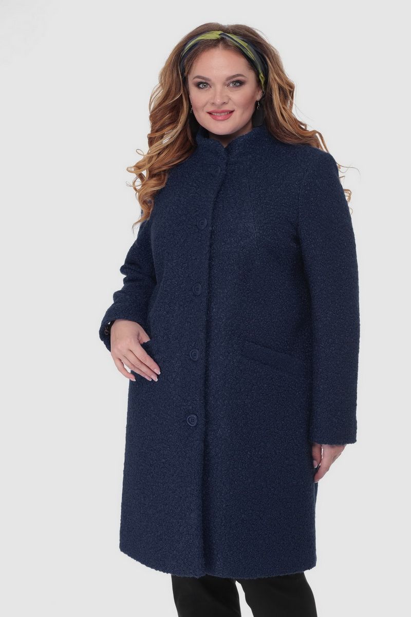 Женское пальто БелЭльСтиль 786 темно-синий+стойка