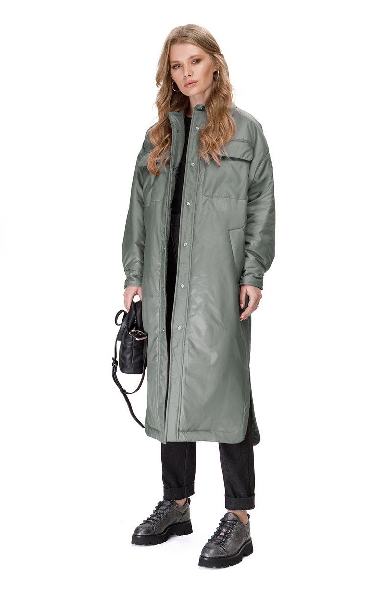 Женское пальто PiRS 1678 серо-зеленый