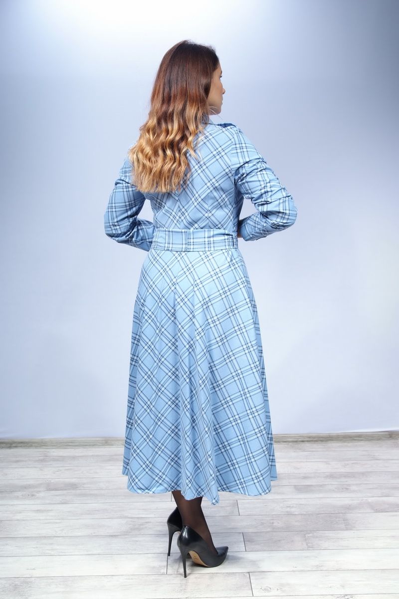 Платье с поясом LUXTEX 1533 голубая_клетка