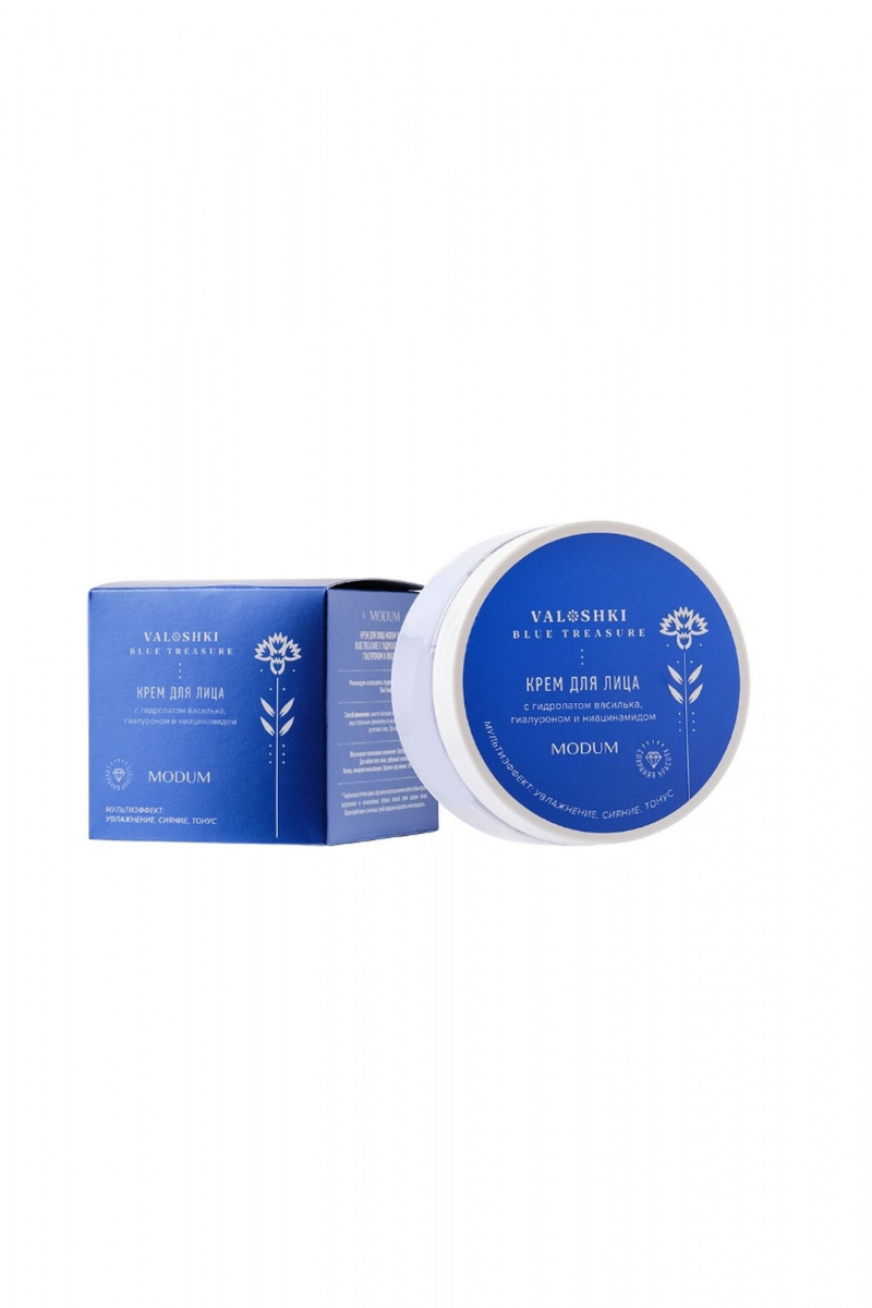 Кремы для лица Modum VALOSHKI. BLUE TREASURE с гидролатом василька, гиалуроном и ниацинамид