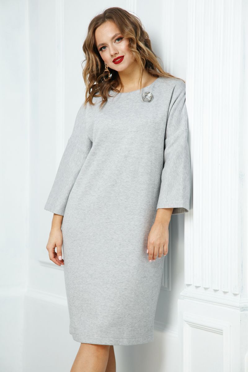 Платье Anastasia 516+брошь серый