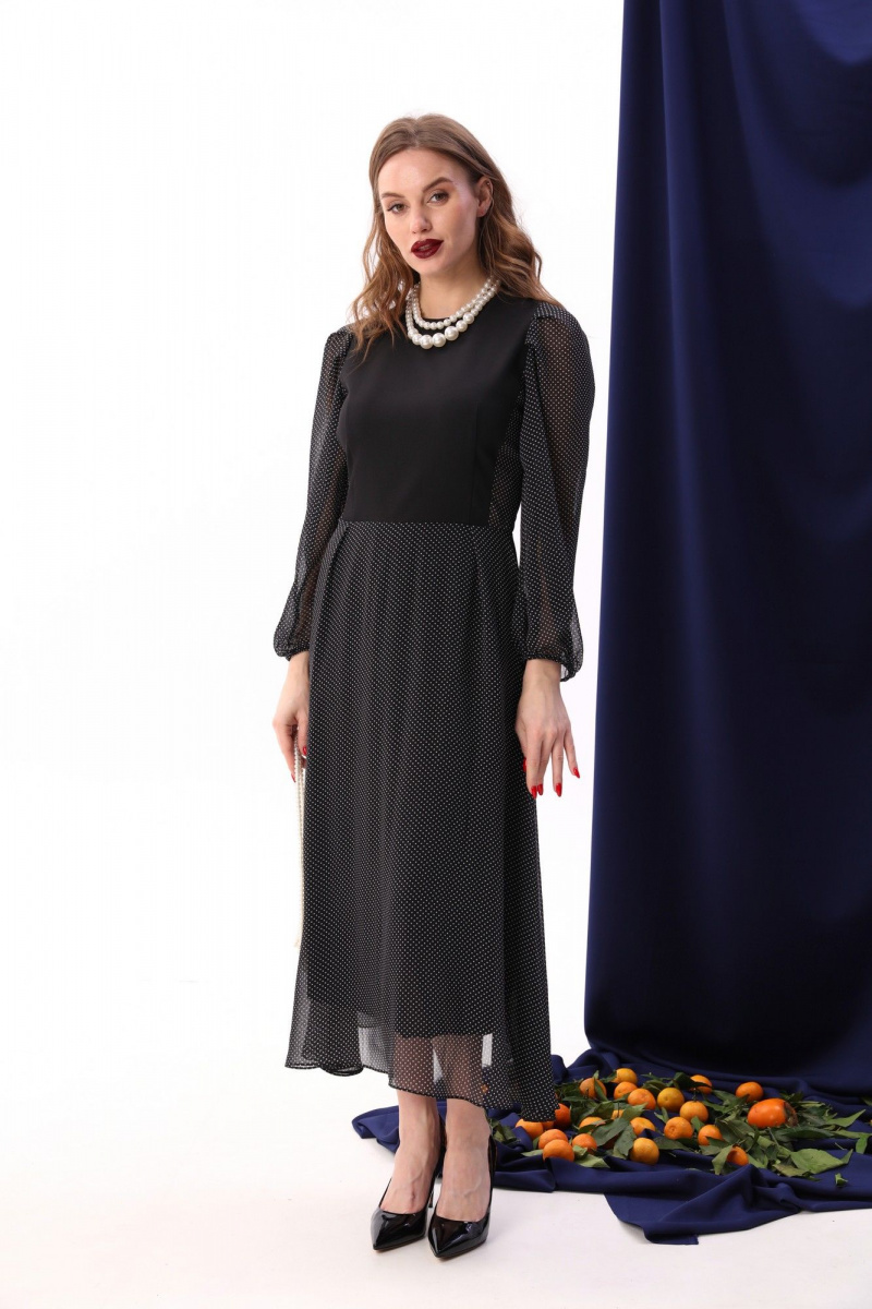 Платья NikVa 416-7 чёрный+белый горошек