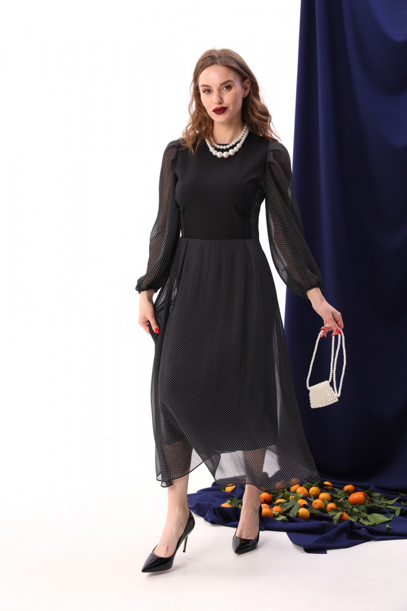 Платья NikVa 416-7 чёрный+белый горошек
