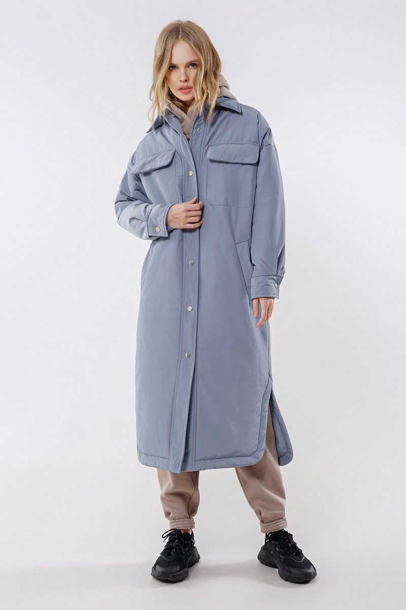 Женское пальто PiRS 1678 серо-голубой