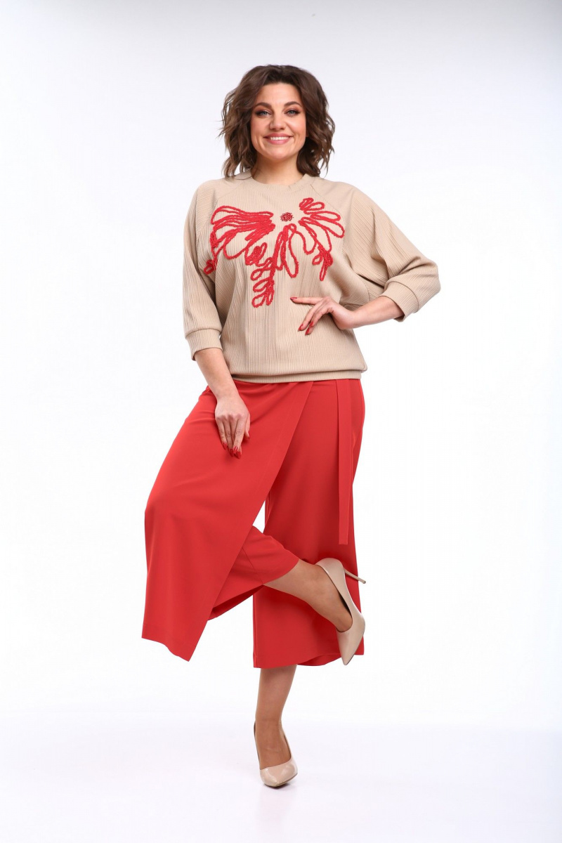 Брючный комплект Michel chic 1406 бежевый,красный