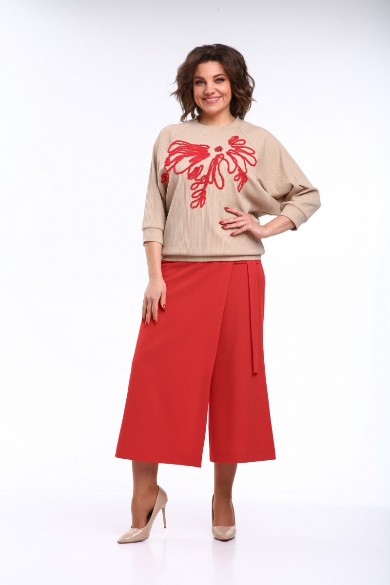 Брючный комплект Michel chic 1406 бежевый,красный