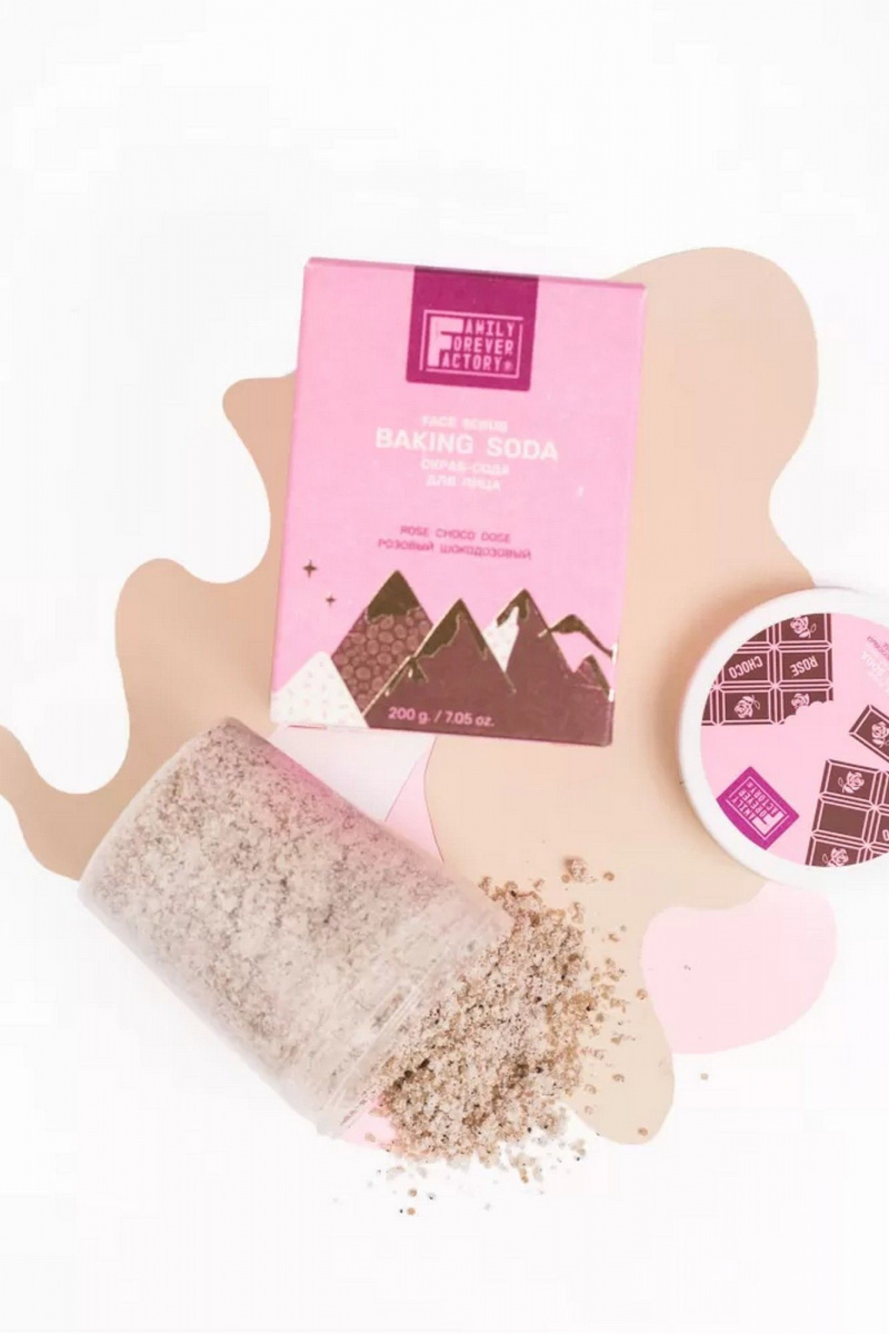 Пилинги и скрабы FAMILY FOREVER FACTORY Organic Boom Скраб-сода для лица "Розовый шокодозовый", 200г