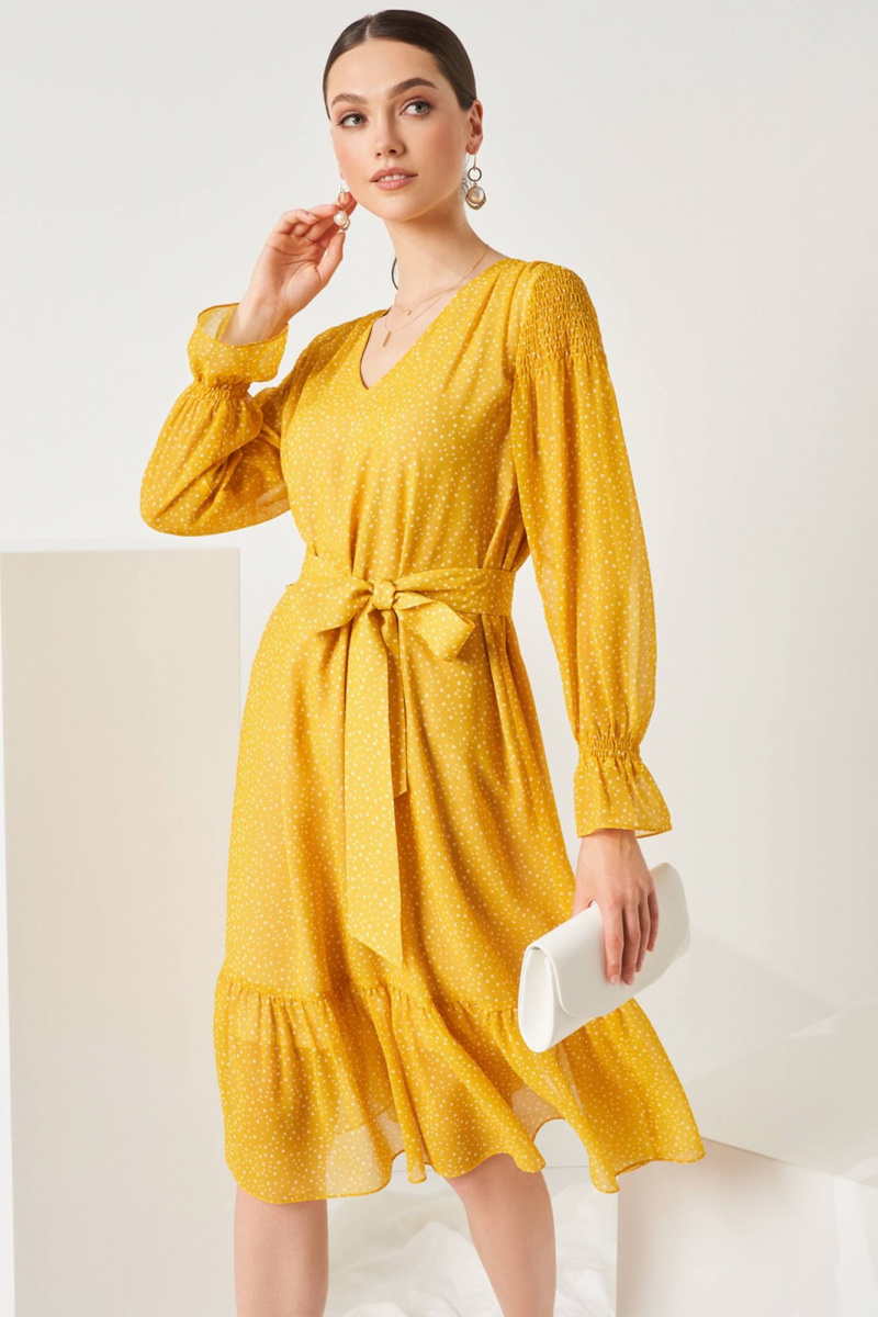 Платья Nelva 51486 горчично-желтый принт