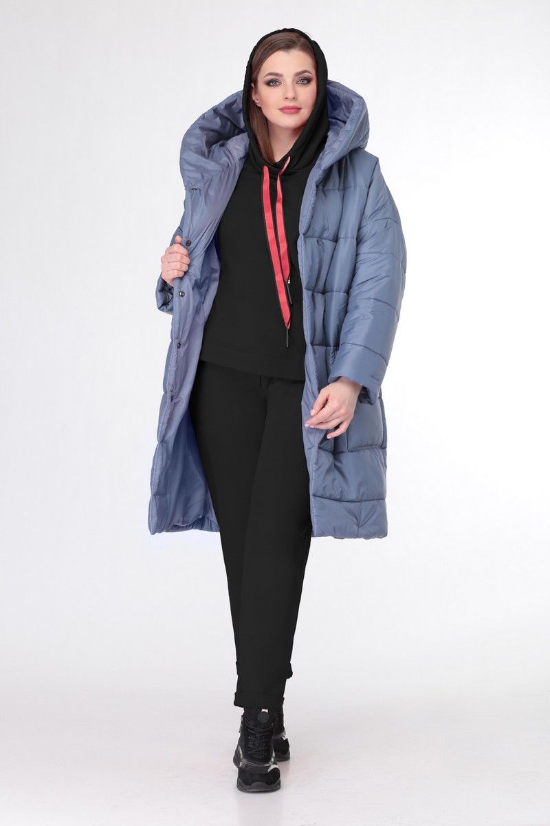 Женский комплект с пальто Deluizn 896 светло-синий-черный