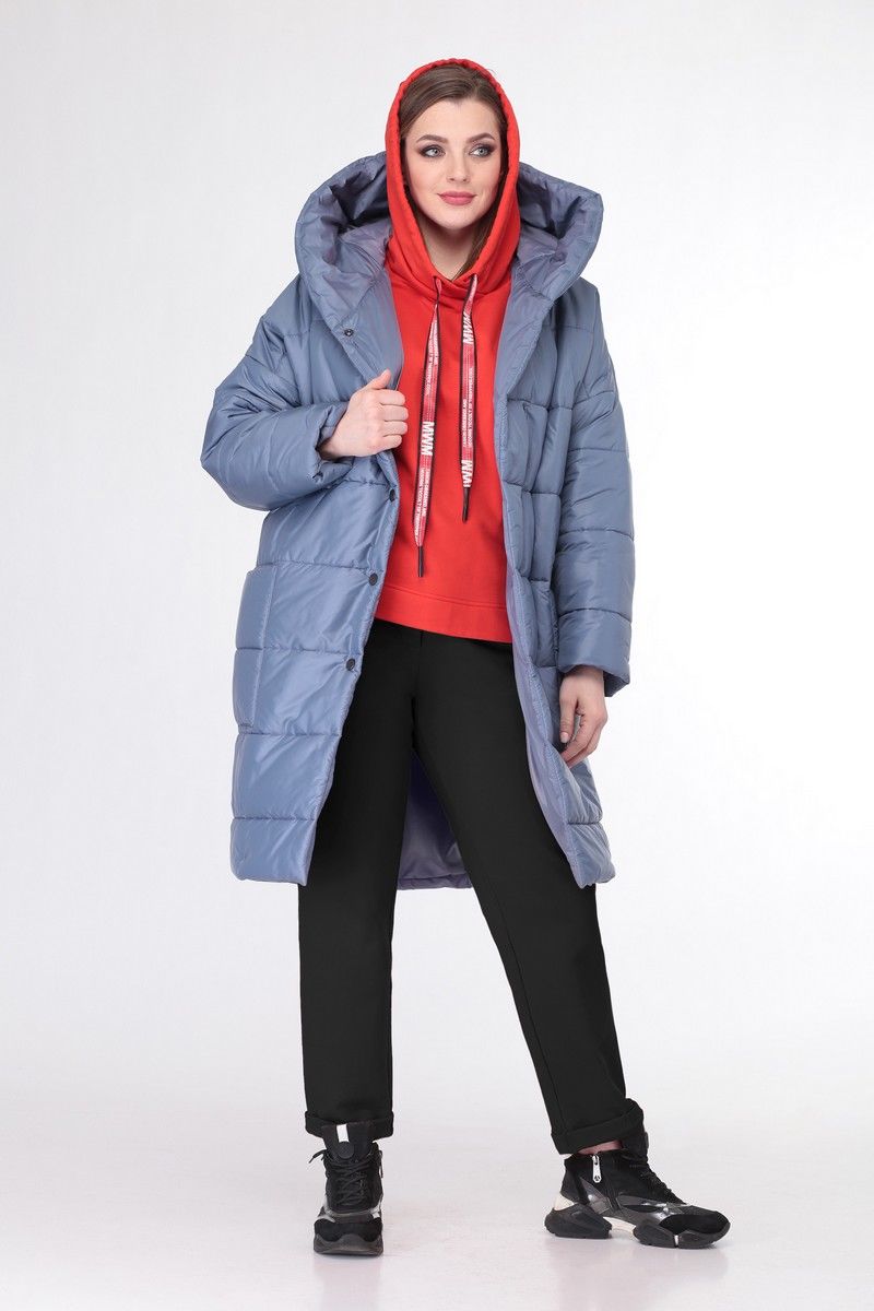Женский комплект с пальто Deluizn 896 светло-синий-черный+красный