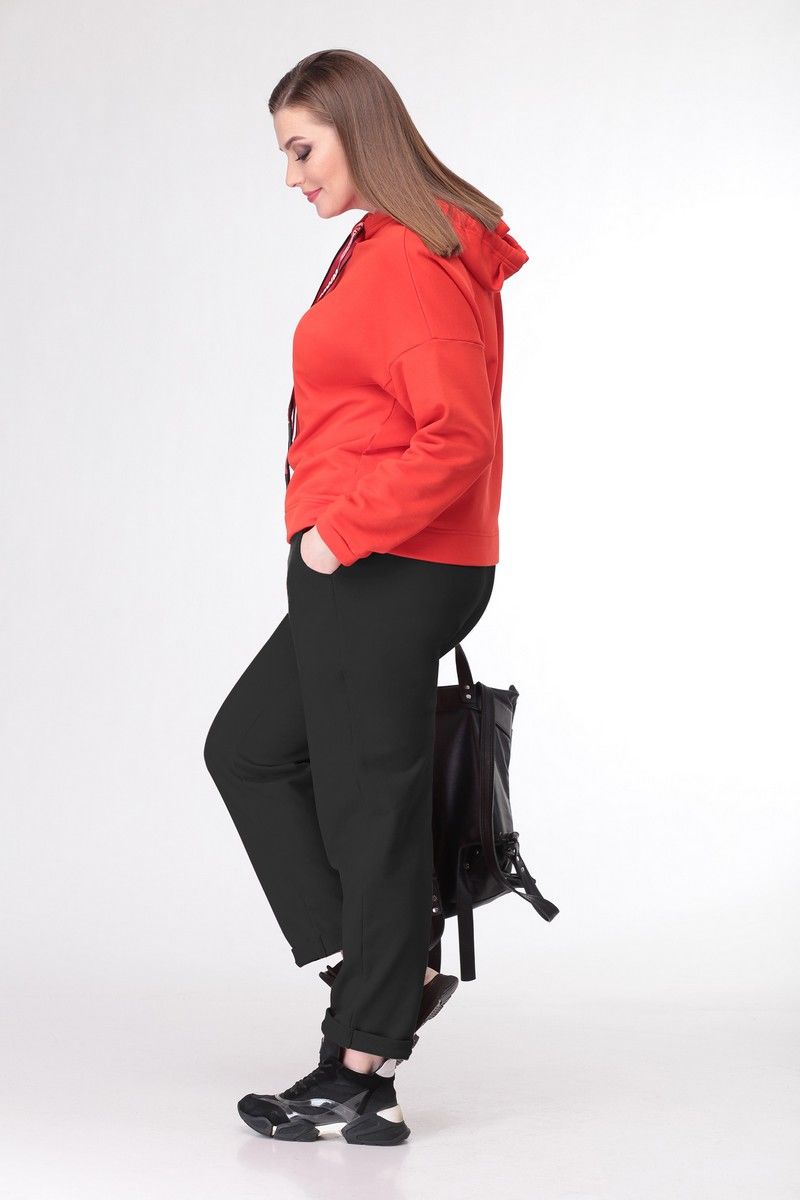 Женский комплект с пальто Deluizn 896 светло-синий-черный+красный