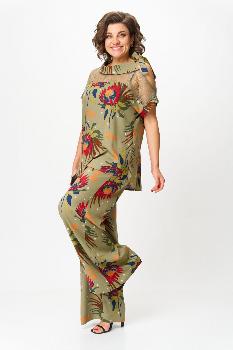 Брючный комплект Michel chic 1426 хаки_цветы