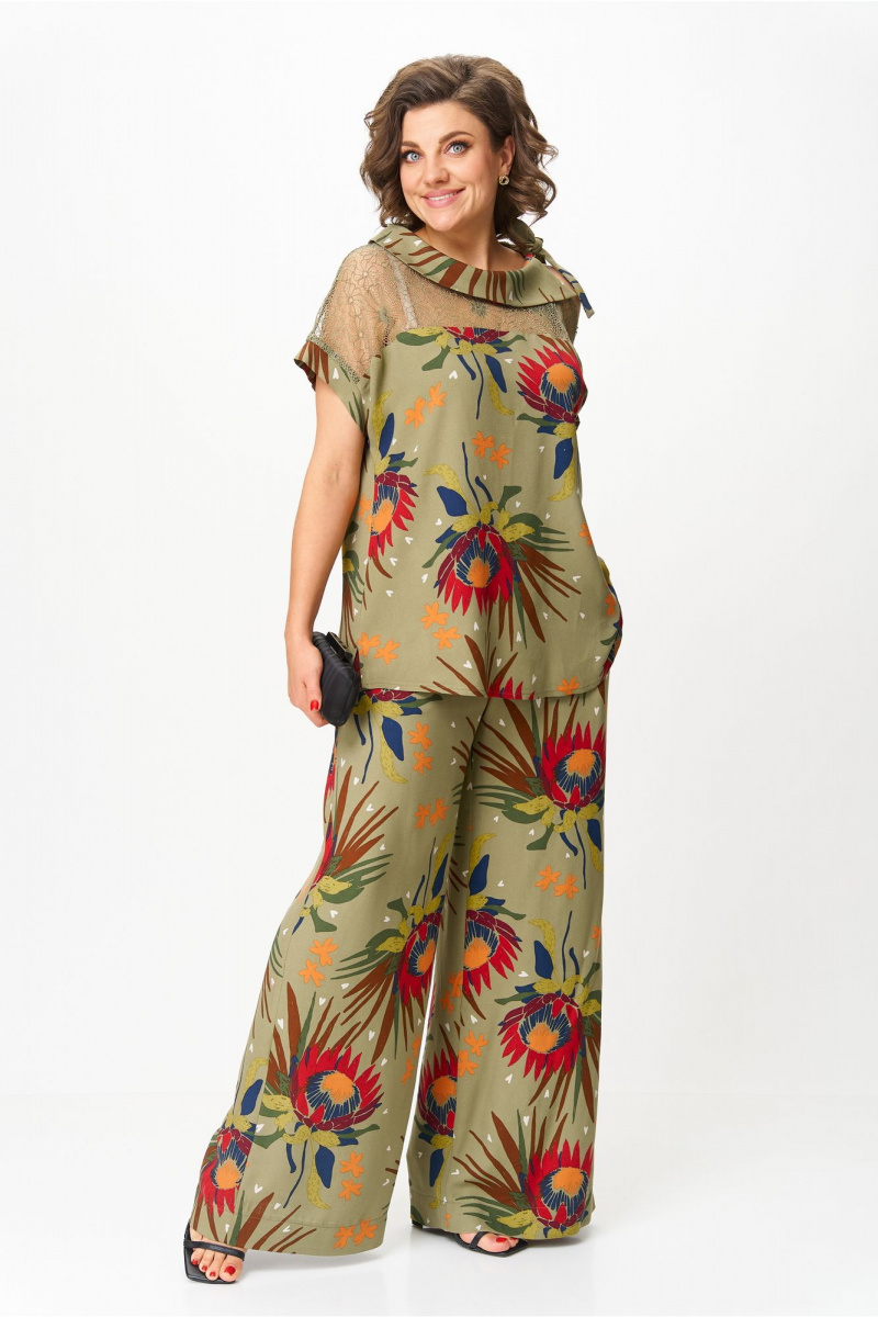 Брючный комплект Michel chic 1426 хаки_цветы