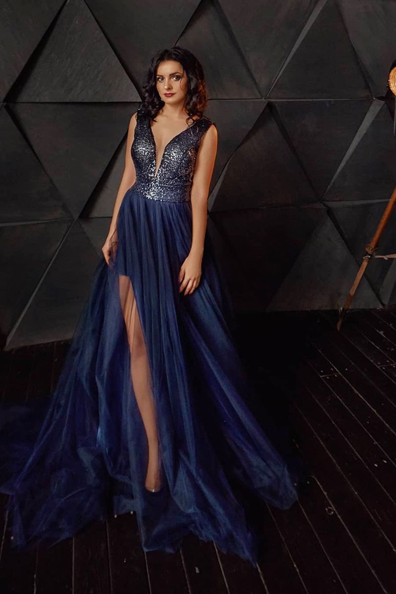 Вечернее платье Lady Lusso 28-20 синий