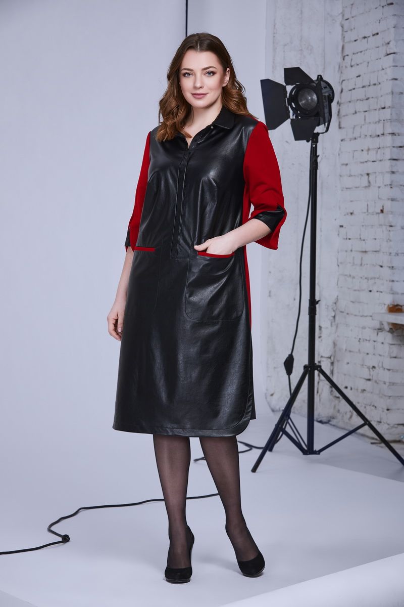 Платье Andrea Style 0339 черный+красный