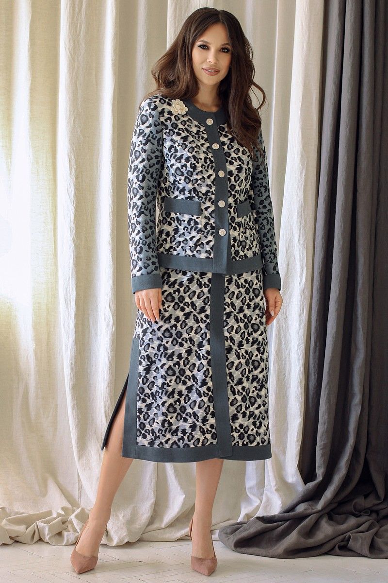 Юбочный костюм Мода Юрс 2635 серый-леопард