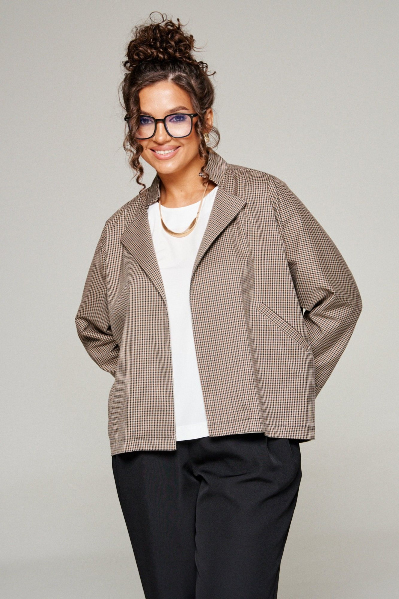 Брючный костюм Beautiful&Free 6345 бежевая_клетка