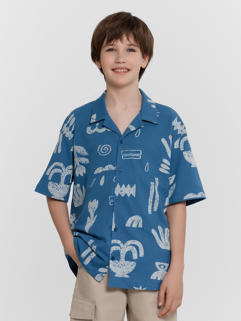 Рубашки с коротким рукавом Mark Formelle 113445/24-31873П-11 узоры_на_пепельно_синем