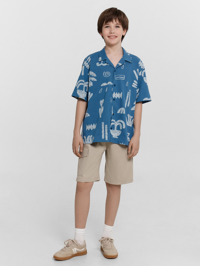 Рубашки с коротким рукавом Mark Formelle 113445/24-31873П-11 узоры_на_пепельно_синем