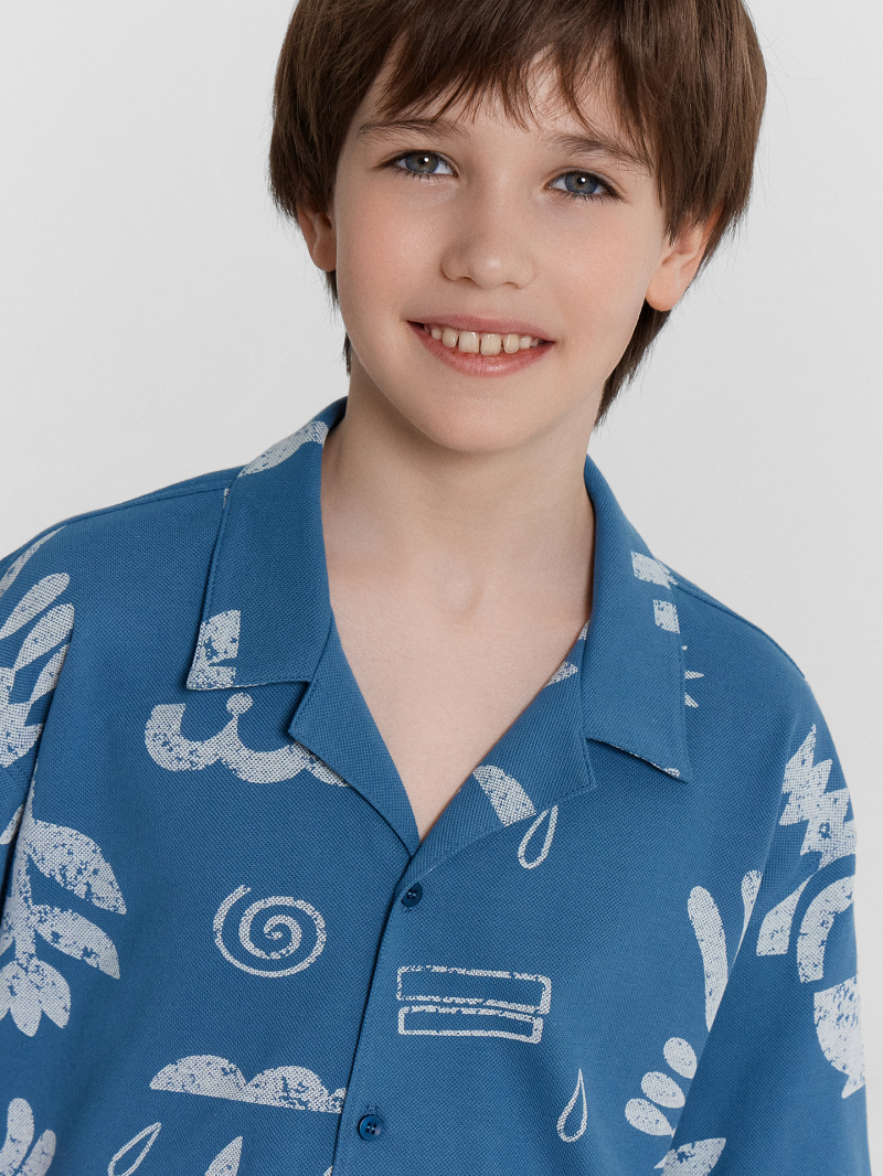 Рубашки с коротким рукавом Mark Formelle 113445/24-31873П-11 узоры_на_пепельно_синем