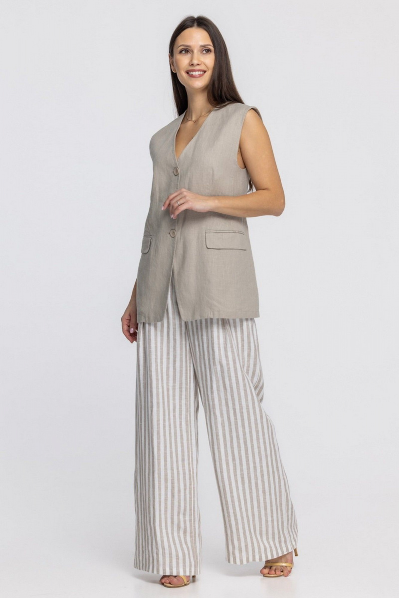 Брюки FASHION CENTRE Л-3968 молочно-бежевая_полоска