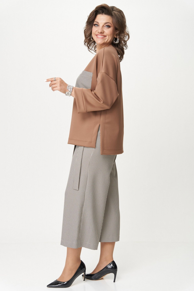 Брючный комплект Michel chic 1362/2 коричневый,клетка