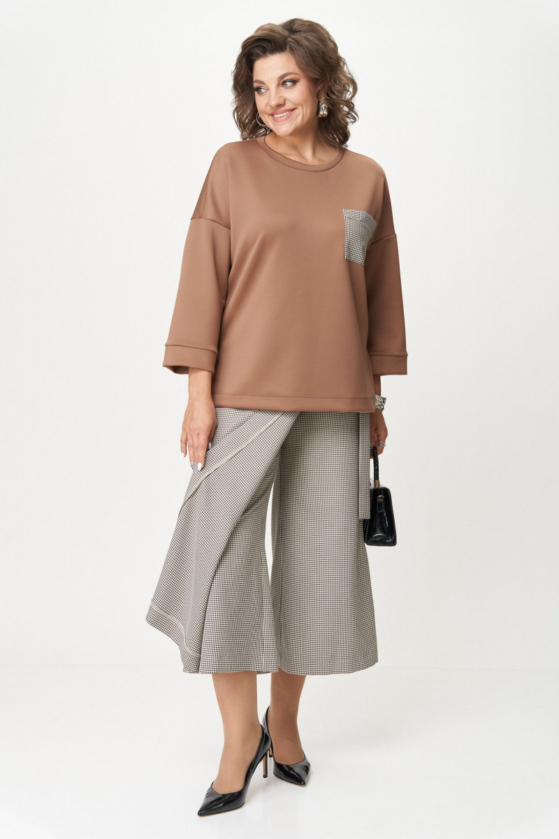 Брючный комплект Michel chic 1362/2 коричневый,клетка