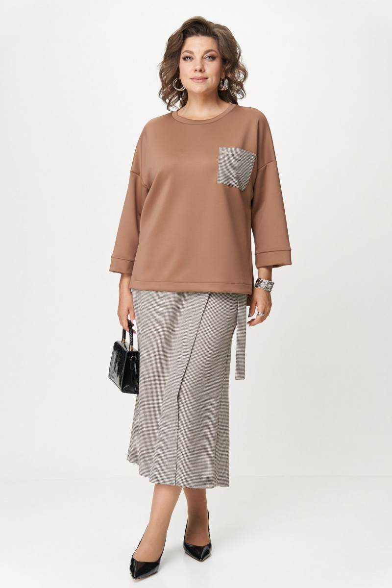 Брючный комплект Michel chic 1362/2 коричневый,клетка
