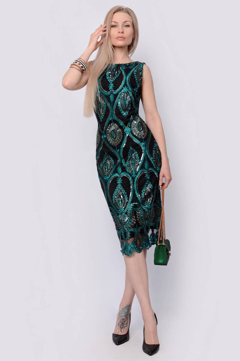 Платье PATRICIA by La Cafe C14596-1 черный,зеленый,золотистый