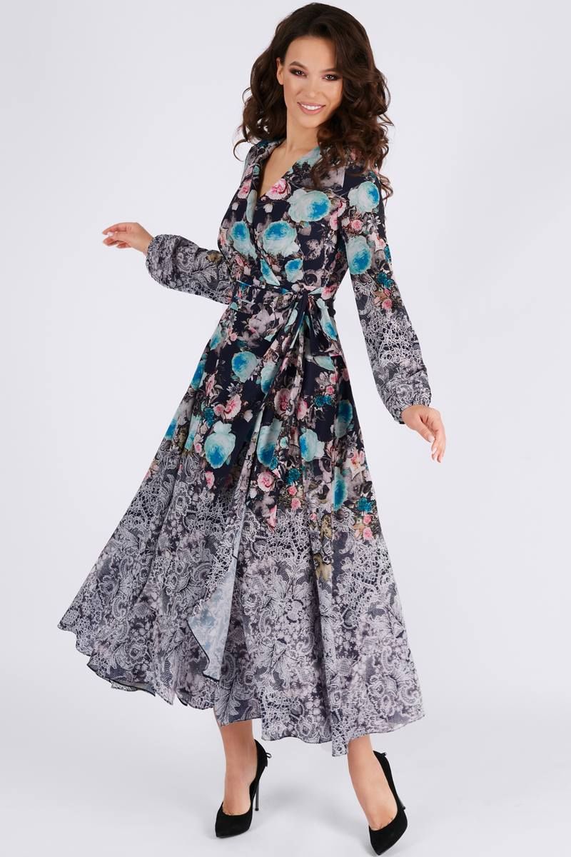 Платье Teffi Style L-1417 бирюзовые_цветы