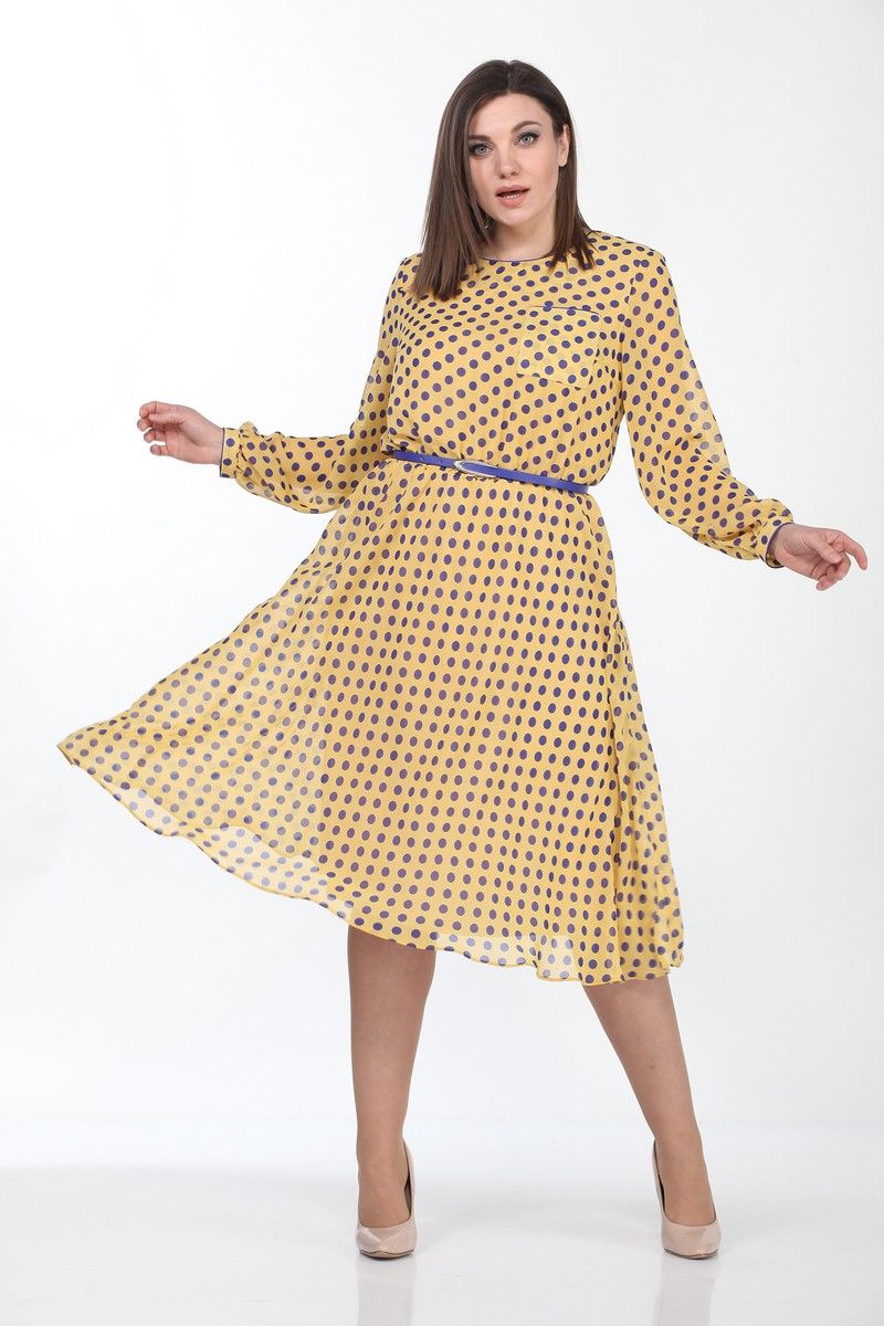 Платья Lady Style Classic 2205/3 желтый- синий_горох