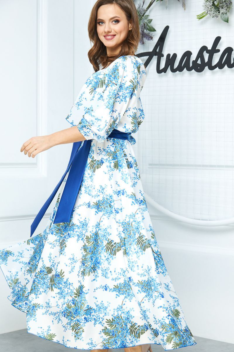 Платье Anastasia 542 белый-синий