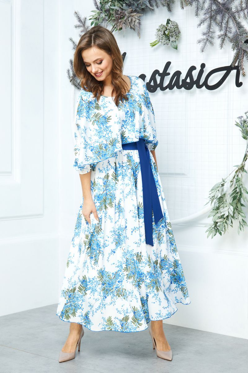 Платье Anastasia 542 белый-синий