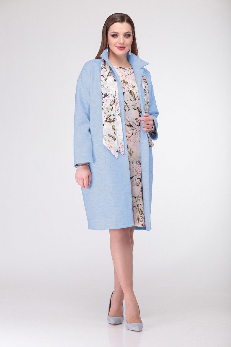 Женский комплект с пальто Deluizn 913 голубой- голубой_цветы