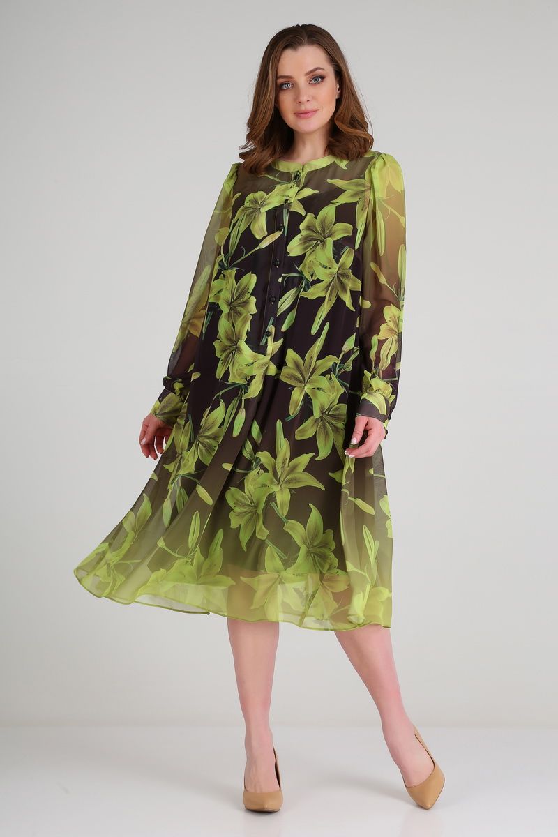Платье Andrea Style 0349 черный+зеленым