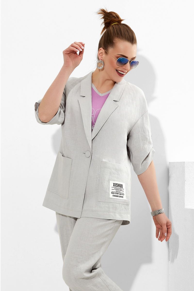 Брючный костюм Lissana 4273 серый+сирень