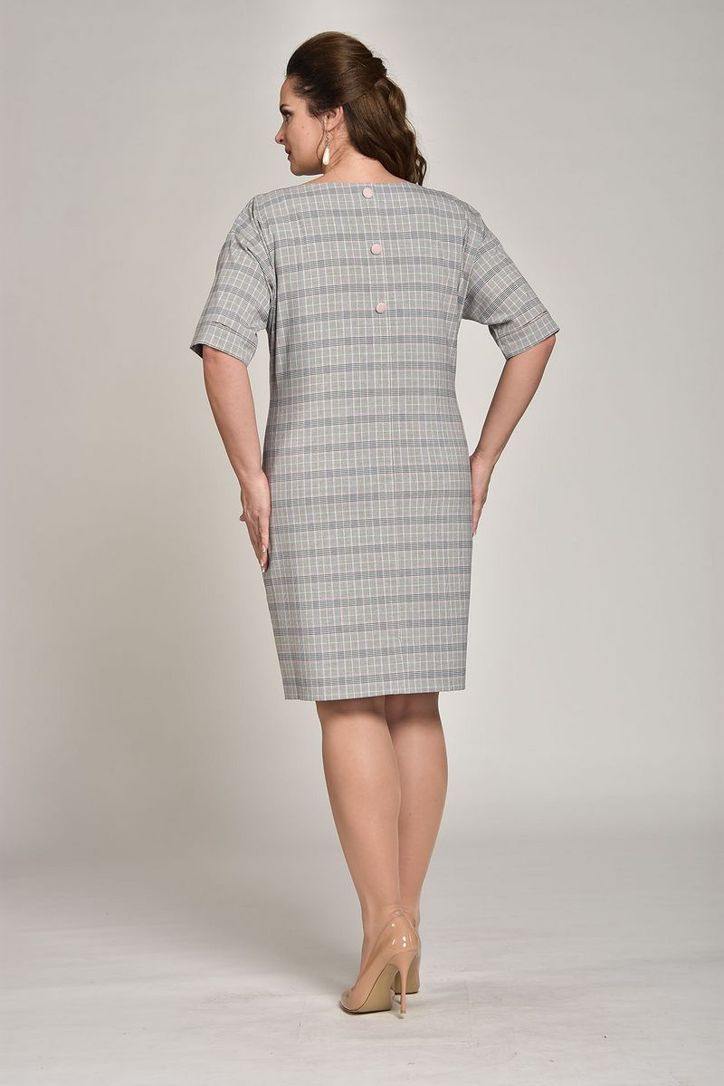 Платье Lady Style Classic 926 серый+розовая_клетка