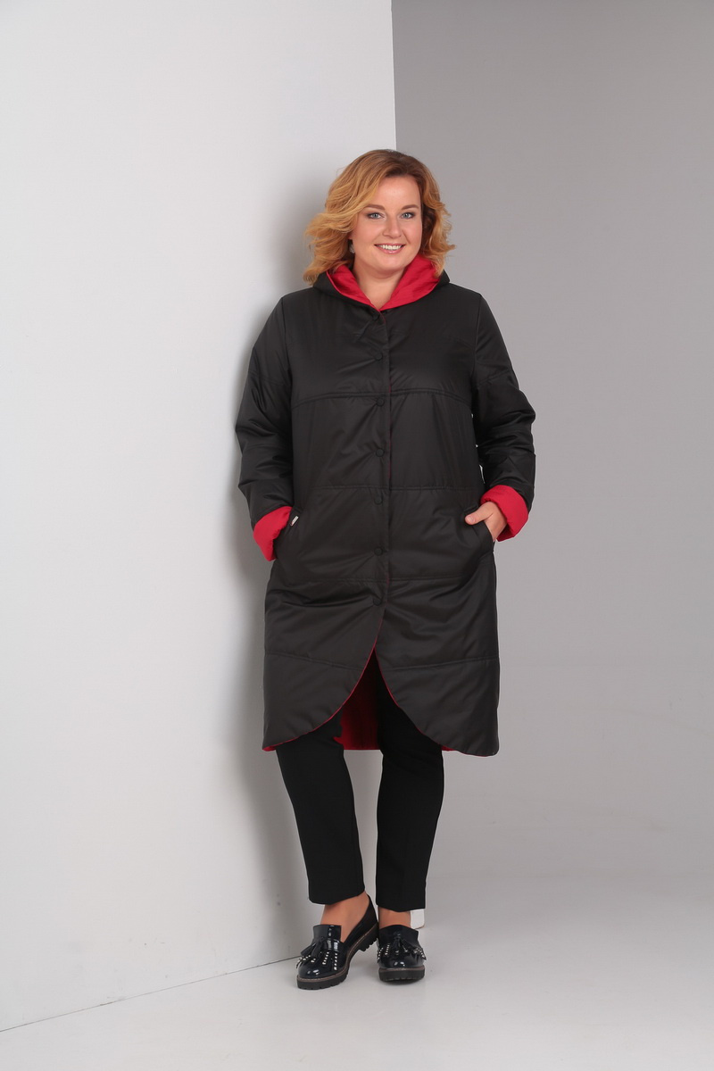 Женское пальто Диомант 1328 черный-красный