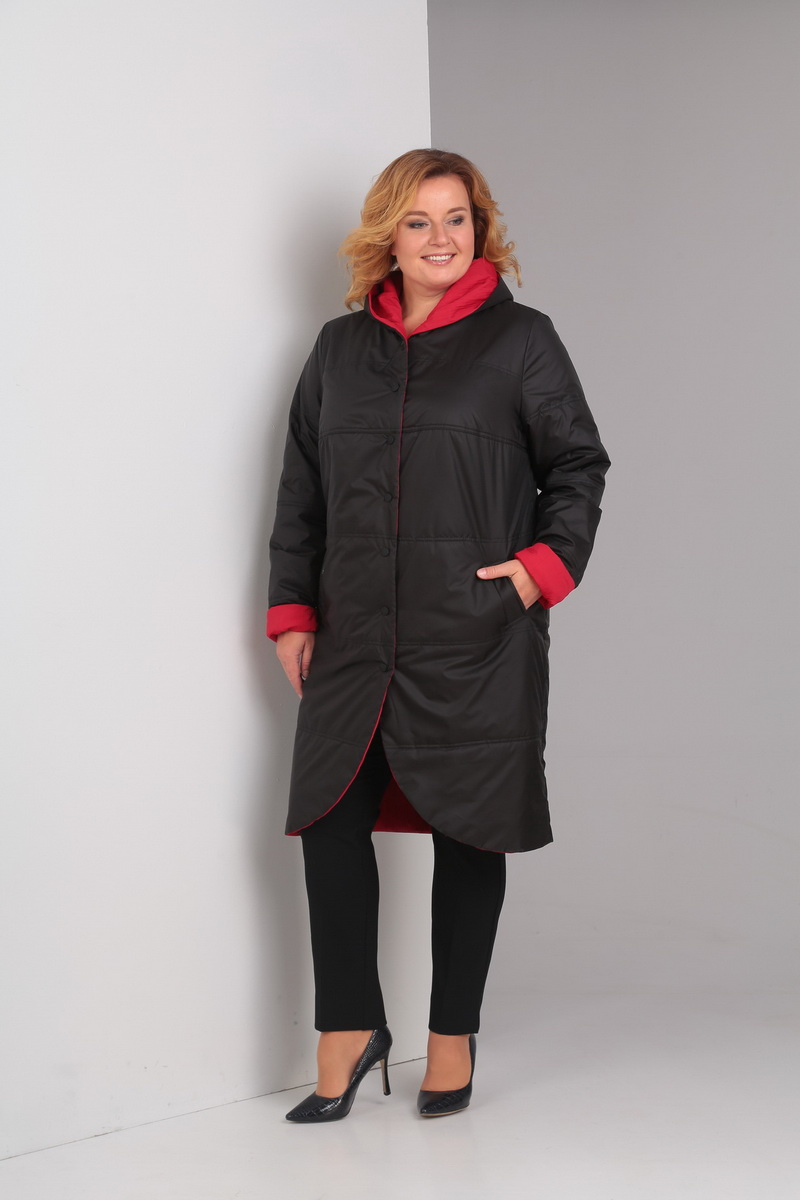 Женское пальто Диомант 1328 черный-красный