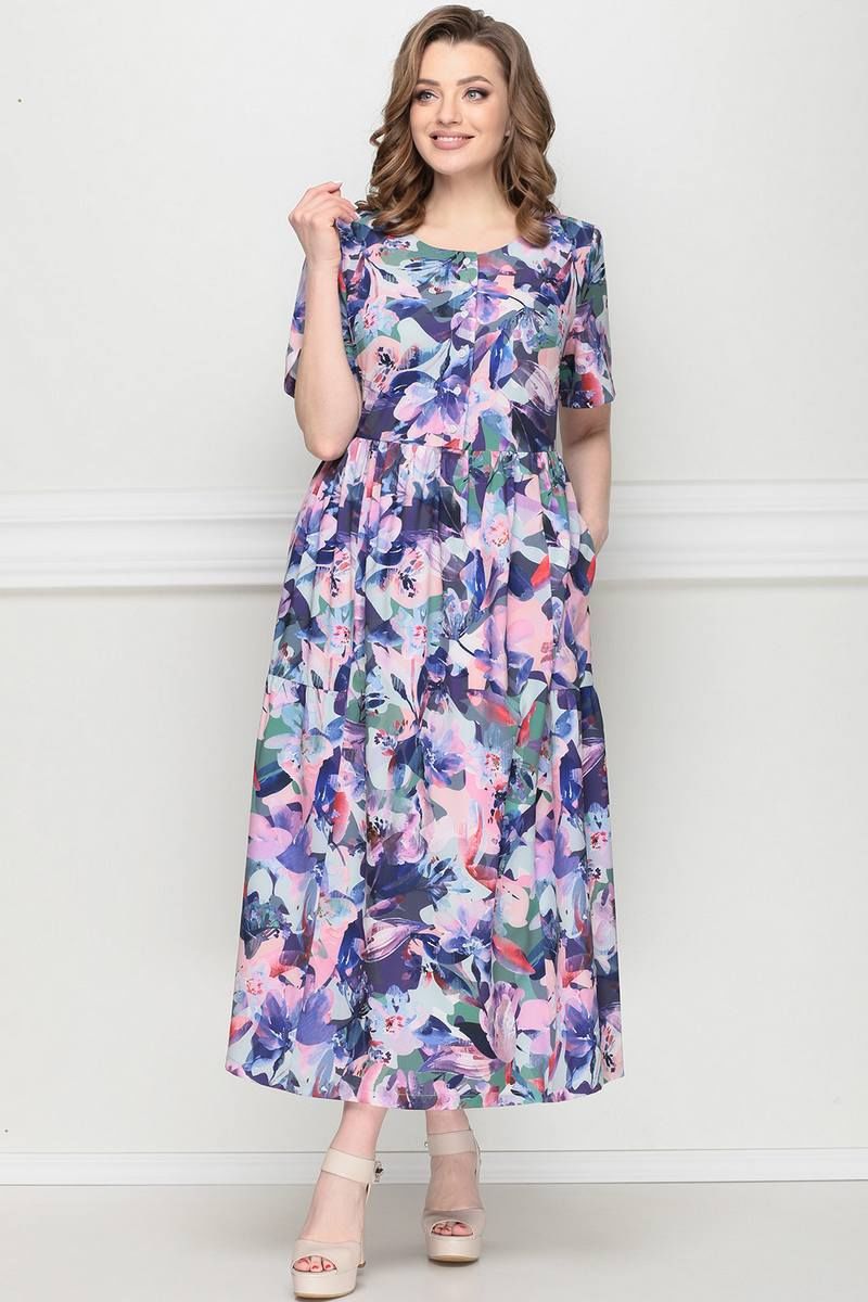 Платье LeNata 13025 фиолетовые-цветы