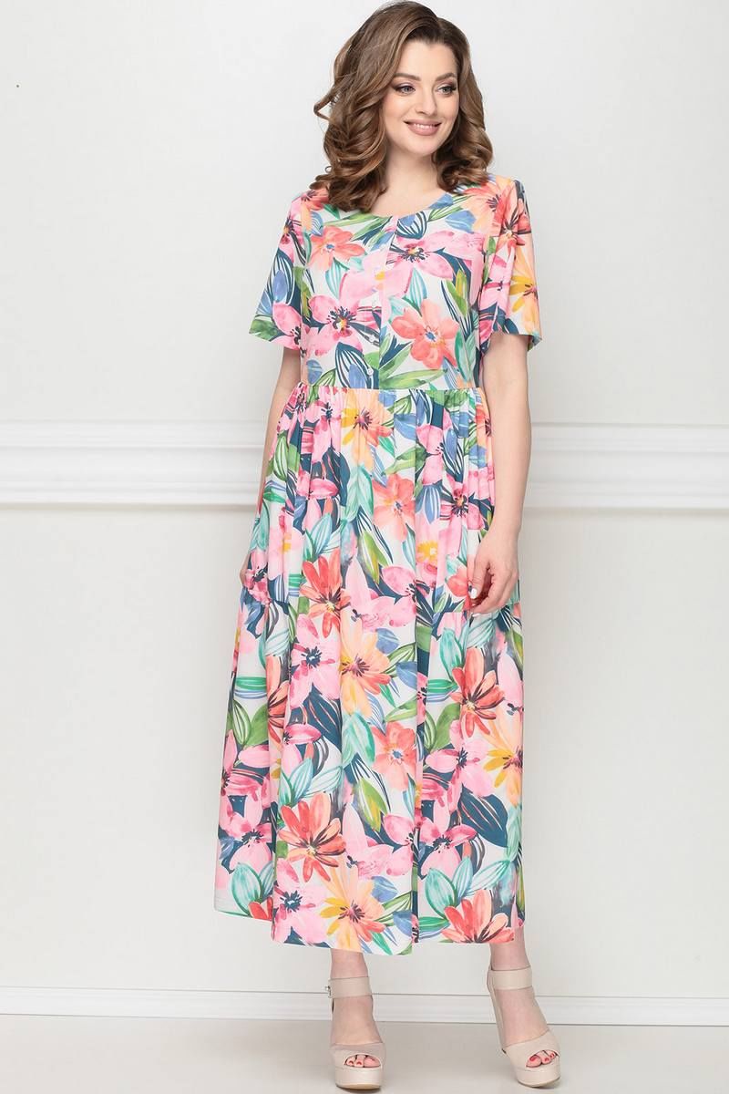 Платье LeNata 13025 розовые-цветы