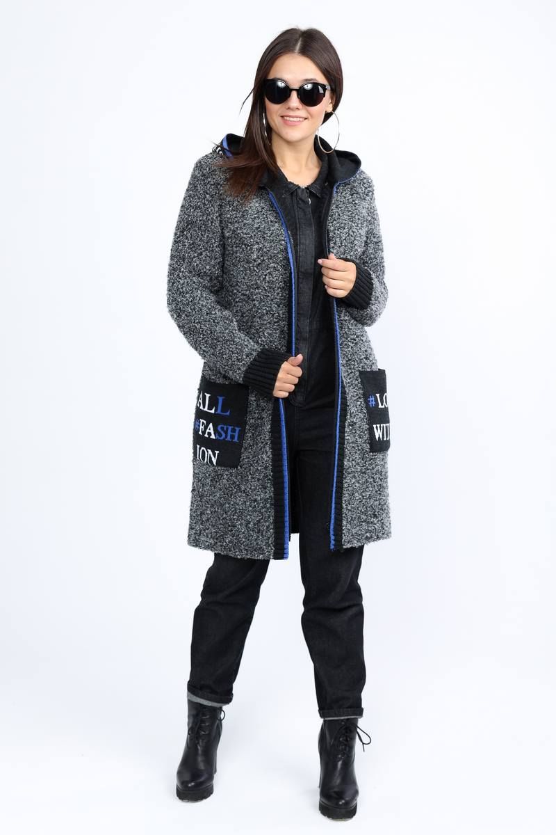 Женское пальто Bonadi М-1319 серый-синий