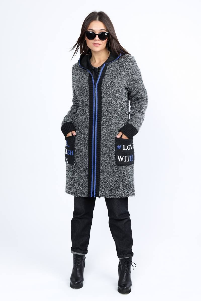 Женское пальто Bonadi М-1319 серый-синий