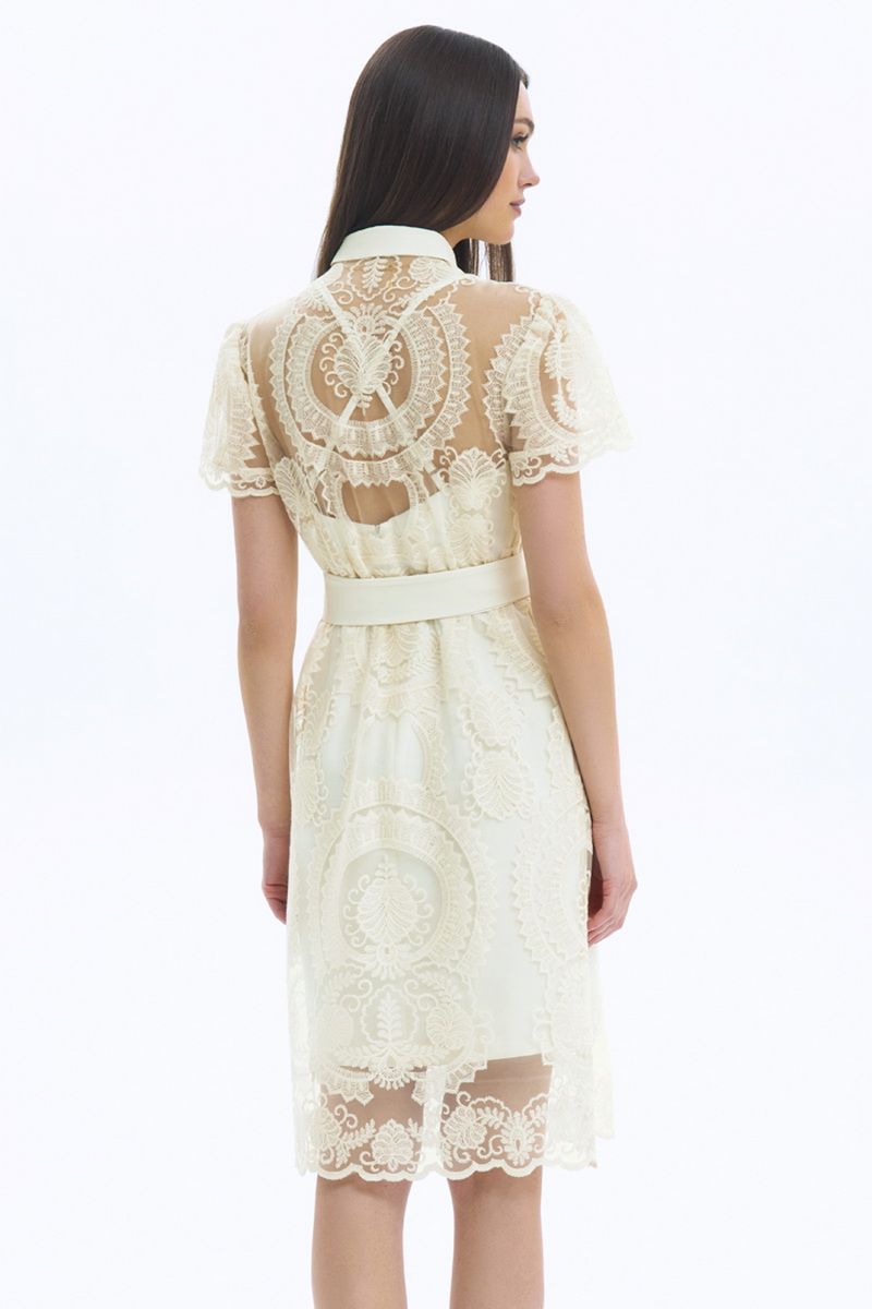 Платье с поясом LaVeLa L10153 молочный
