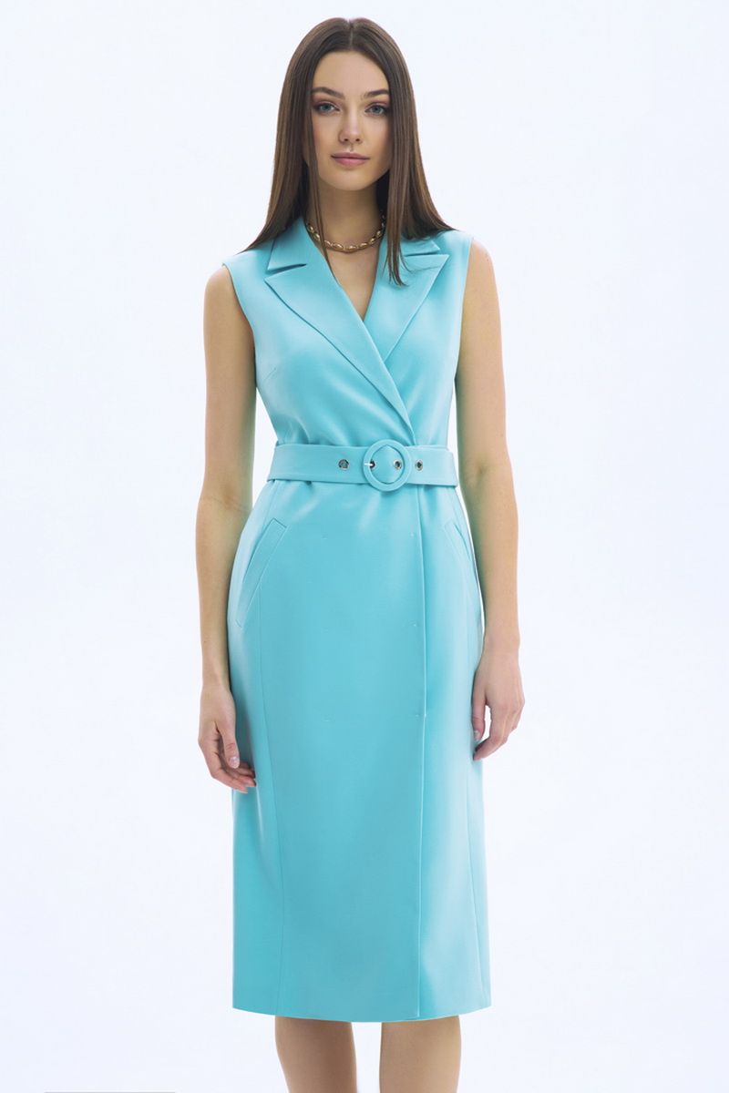 Платье с поясом LaVeLa L10211 голубой