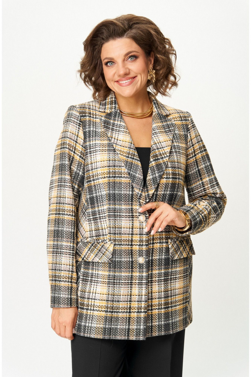 Жакеты БелЭльСтиль 762-3_24_22 серо-желтый твид