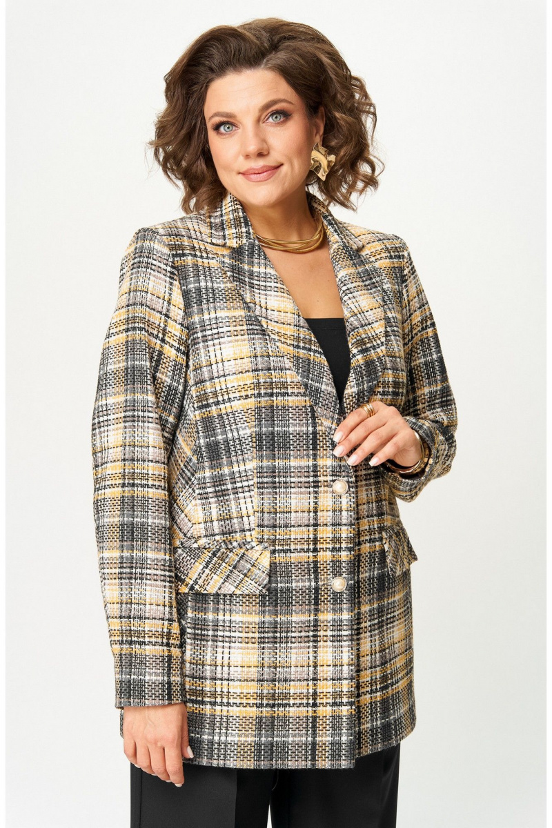 Жакеты БелЭльСтиль 762-3_24_22 серо-желтый твид