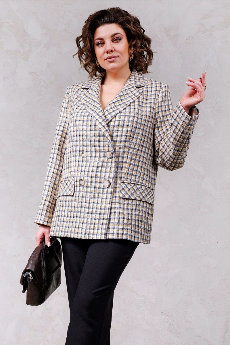 Жакеты Erika Laurent 1658-2 горчично-серо/белый